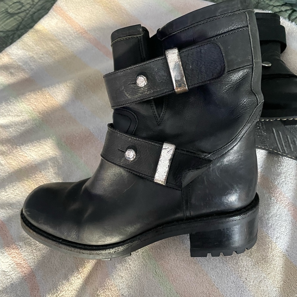 Blk leather motorcycle boot